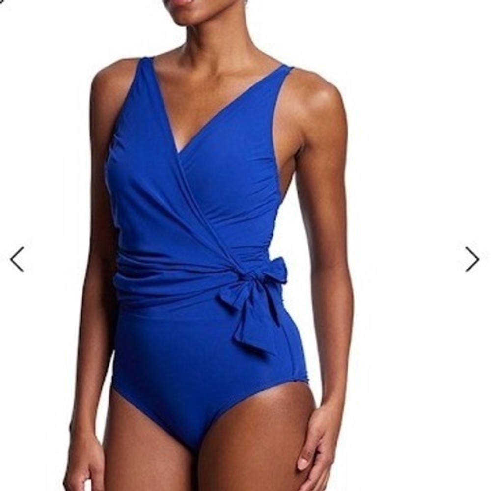 Hanky Panky Swim‎ Wide Strap Wrap One Piece Swimsuit Poolside Blue Size L NEW
